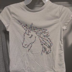 NWoT BCBG Girl's Unicorn Sparkle Crew Neck Tee White Size S-7/8 $30 8D054